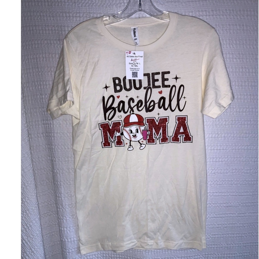 Tultex‎ Boujee Baseball Mama Graphic T Shirt NWT Cream Women's Size Small